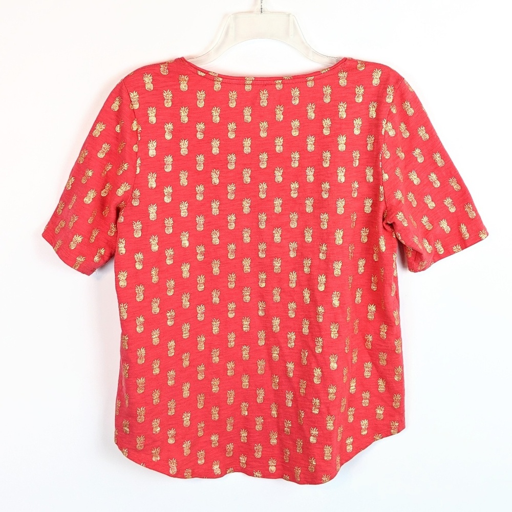 🍍CHICO’S Coral & Gold Metallic Pineapple Slub Knit Tee Chico's 1 - Picture 4 of 8